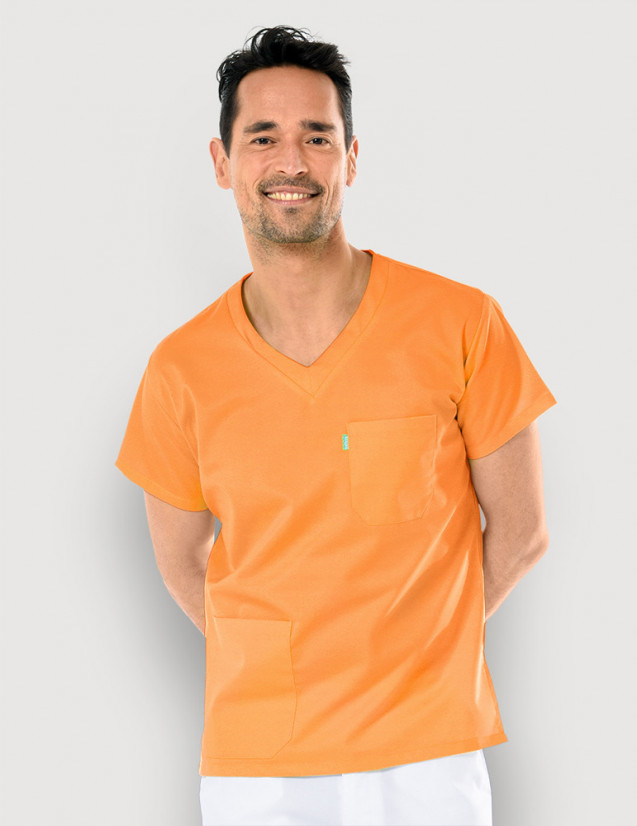 Blouse médicale unisexe couleur Abricot Col en V - Marque Belissa - Vue porté mannequin homme