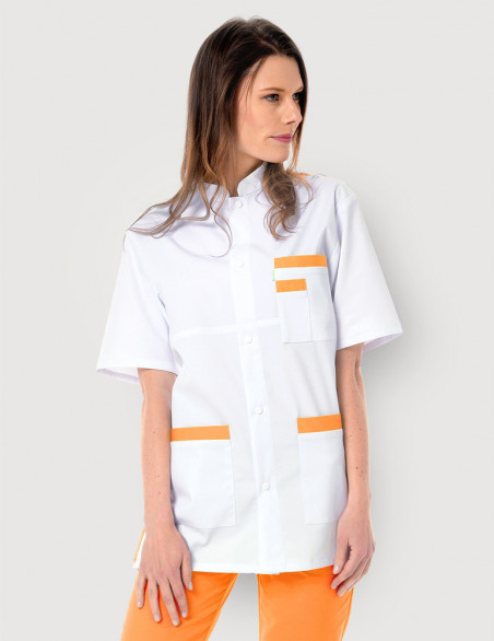 Blouse médicale unisexe Kevin blanc abricot Made in France by Belissa