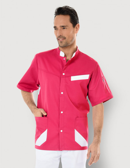 Blouse médicale unisexe Framboise-blanc  Made in France by Belissa