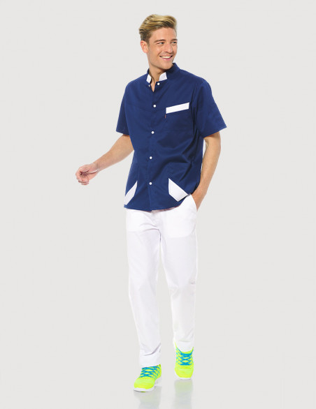 Blouse médicale unisexe Bleu-Marine-blanc  Made in France by Belissa