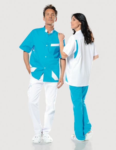 Blouse médicale unisexe Océan-blanc  Made in France by Belissa