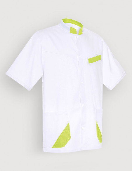 Blouse médicale mixte Hugo blanc-Vert Anis Made in France by Belissa