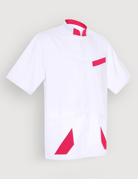 Blouse médicale mixte Hugo blanc-Framboise Made in France by Belissa