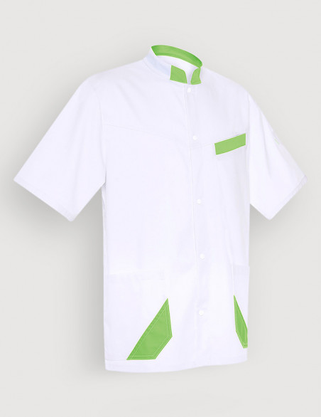 Blouse médicale mixte Hugo blanc-Vert pomme Made in France by Belissa