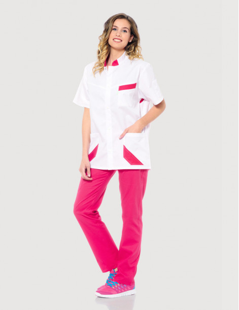 Blouse médicale mixte Hugo blanc-Framboise Made in France by Belissa 2