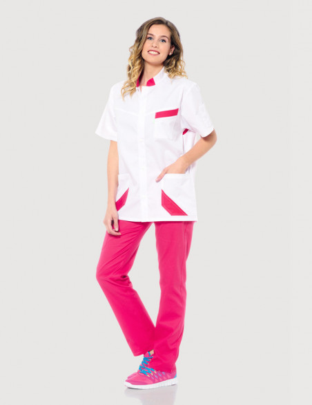 Blouse médicale mixte Hugo blanc-Framboise Made in France by Belissa