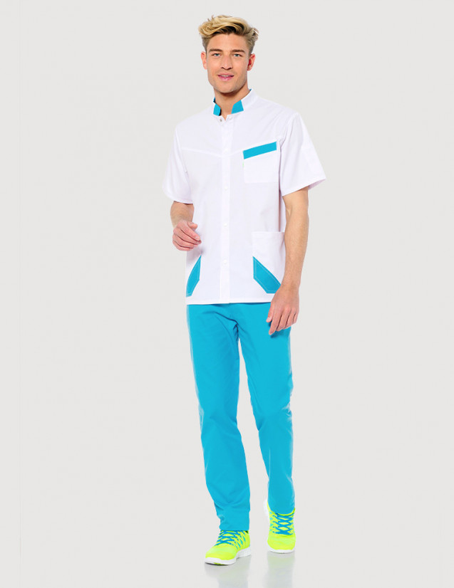 Blouse médicale mixte Hugo blanc-Océan Made in France by Belissa Blouse médicale mixte Hugo blanc-Océan Made in France by Belissa