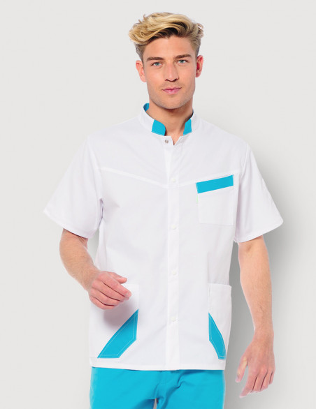 Blouse médicale mixte Hugo blanc-Océan Made in France by Belissa