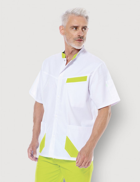 Blouse médicale mixte Hugo blanc-Vert Anis Made in France by Belissa