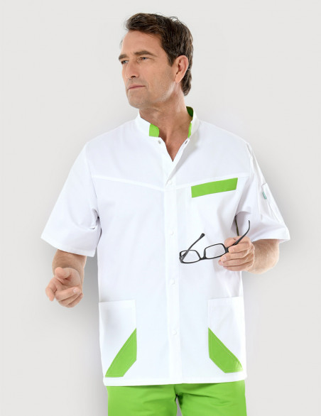 Blouse médicale mixte Hugo blanc-Vert pomme Made in France by Belissa