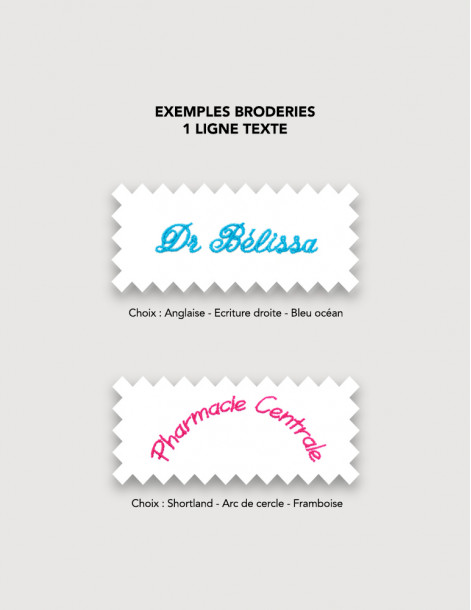 Broderie pour blouse médicale 1 ligne de texte en arc de cercle
