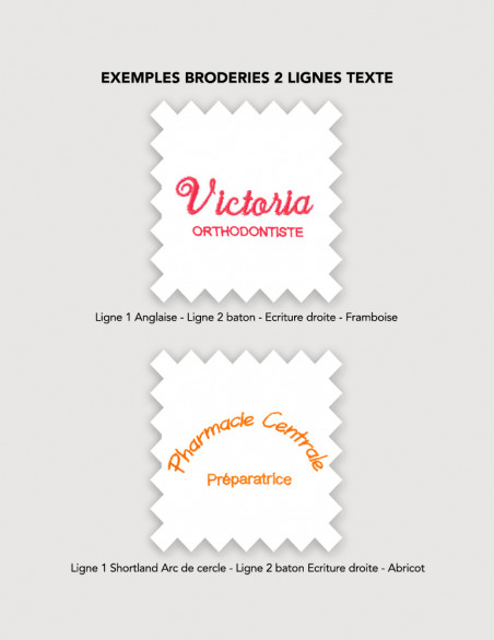 Broderie pour blouse médicales 2 lignes de textes