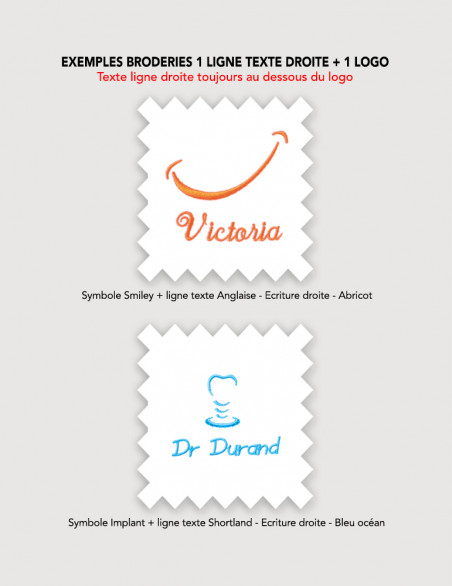 Broderie 1 caducée ou symbole + 1 ligne de texte sur blouse médicale