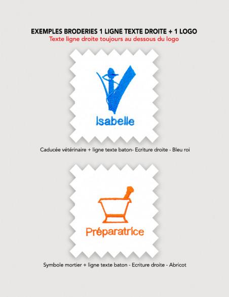 Broderie 1 caducée ou symbole + 1 ligne de texte sur blouse médicale