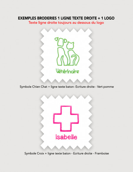 Broderie 1 caducée ou symbole + 1 ligne de texte sur blouse médicale