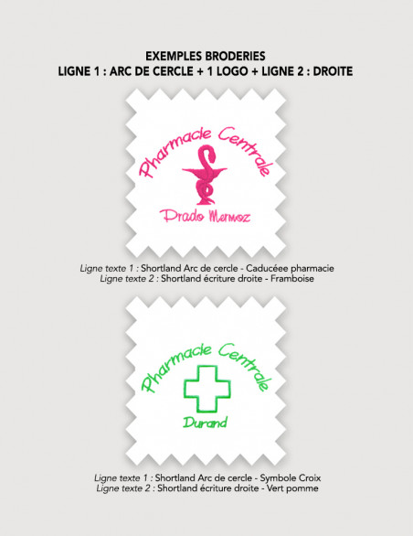 Broderie 2 lignes de texte + caducée pour blouse médicale