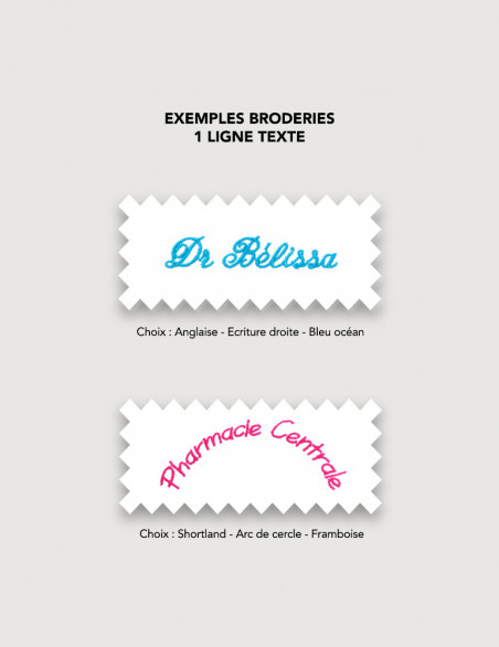 Broderie pour blouse médicale 1 ligne de texte en arc de cercle