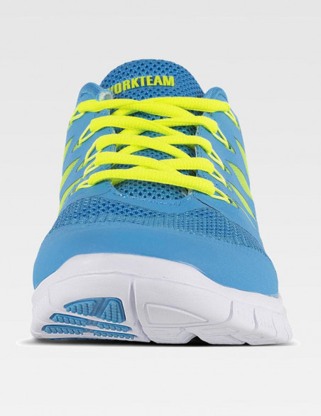 Sneakers, tennis, chaussures pour le médical, couleur bleu océan, lacets anis, vue de face