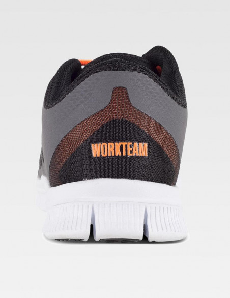 Sneakers, tennis, chaussures pour le médical, couleur gris/noir, lacets orange, vue arrière