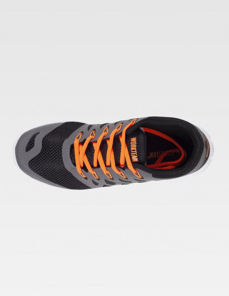 Sneakers, tennis, chaussures pour le médical, couleur gris/noir, lacets orange, vue de dessus
