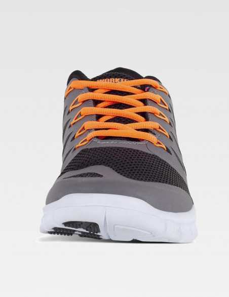 Sneakers, tennis, chaussures pour le médical, couleur gris/noir, lacets orange, vue de face