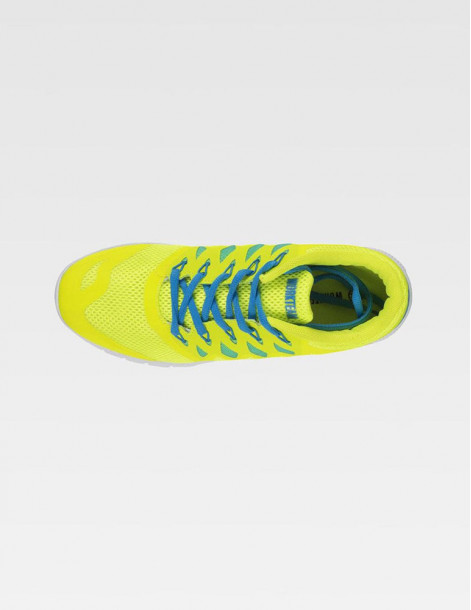 Sneakers, tennis, chaussures pour le médical, couleur anis, bleu océan lacets bleus, vue de profil pied gauche 2