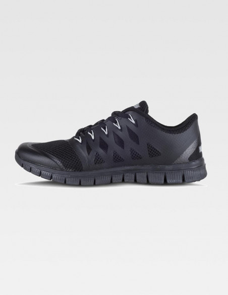 Sneaker médicale noire, vue pied droit de profil, intérieur