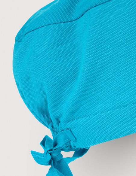 Calot chirurgien bleu océan - forme charlotte - maille aérée - vue de détail - Marque Belissa
