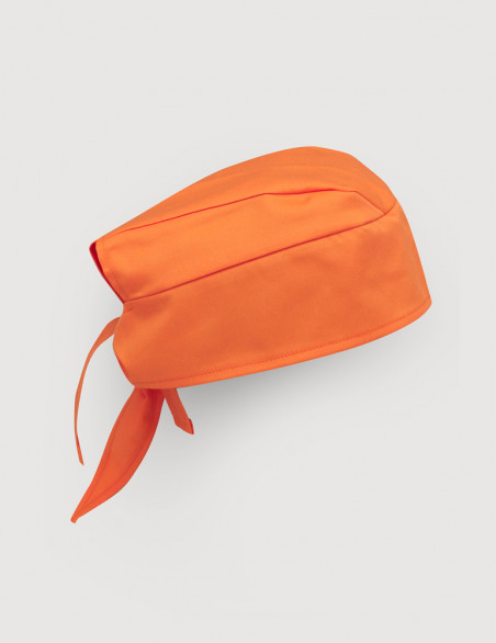 Calot chirurgien couleur abricot - Forme Bandana - Vue Ghost - Vue de profil avec attaches visibles - Marque Belissa