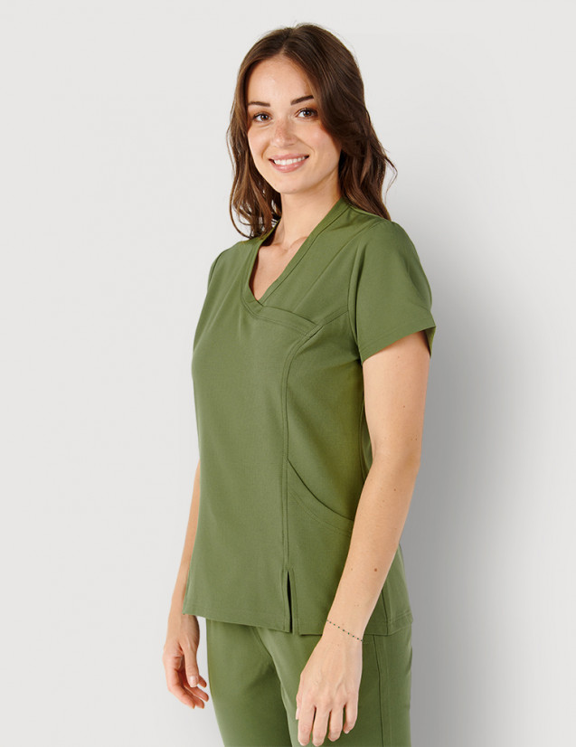 Blouse médicale femme couleur kaki col en V - Medical Sportswear marque Fit for Work by Belissa