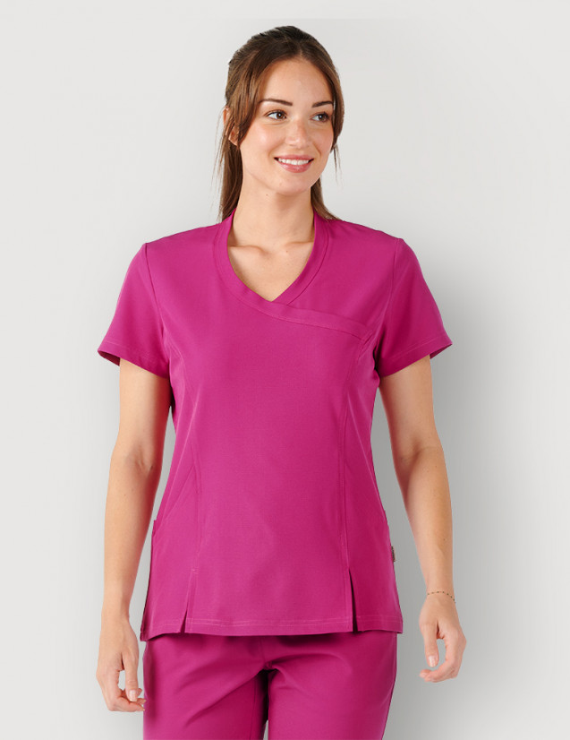Tunique médicale femme couleur fuchsia col en V - Medical Sportswear marque Fit for Work by Belissa
