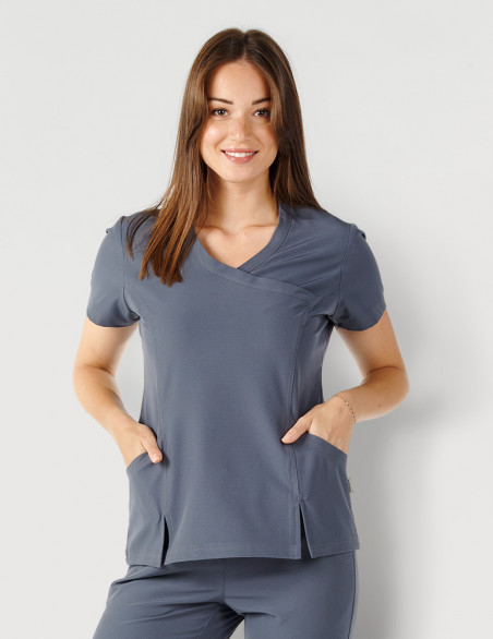 Tunique médicale femme couleur carbone col en V - Medical Sportswear marque Fit for Work by Belissa