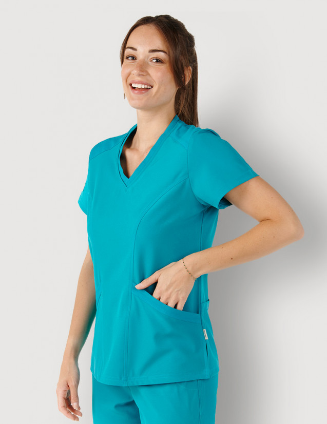 Tunique médicale femme couleur turquoise col en V - Marque Fit for Work by Belissa - Medical sportswear