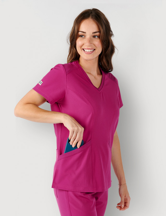 Tunique médicale femme couleur fuchsia col en V - Marque Fit for Work by Belissa - Medical sportswear