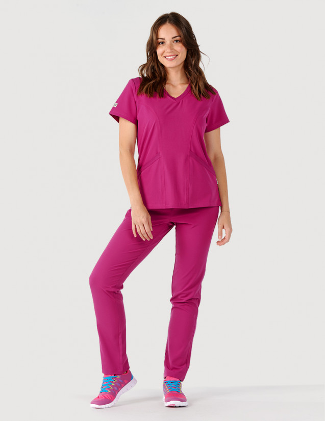 Tunique médicale femme couleur fuchsia col en V - Marque Fit for Work by Belissa - Medical sportswear
