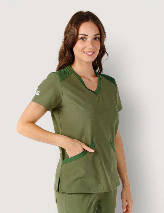 Tunique médicale couleur kaki col en V - Marque Fit for Work by Belissa - Medical sportswear