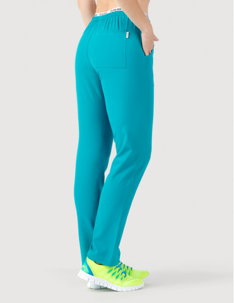 Pantalon médical femme - couleur turquoise - vue de face - Marque Fit for Work by Belissa - Collection Medical sportswear 2
