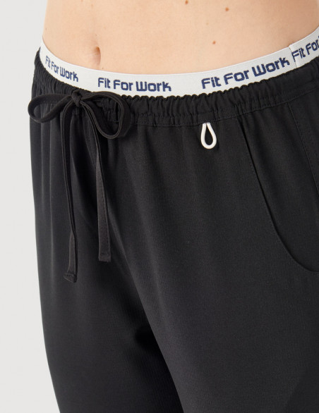 Pantalon médical femme noir - vue de détail taille - Marque Fit for Work by Belissa - Collection Medical sportswear