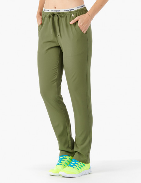 Pantalon médical femme - couleur kaki - vue de face - Marque Fit for Work by Belissa - Collection Medical sportswear