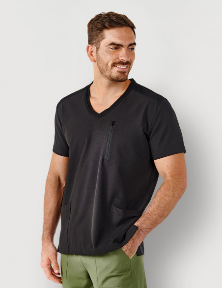 Blouse médicale homme - couleur noir - col en V - Marque Fit for Work by Belissa - Medical sportswear
