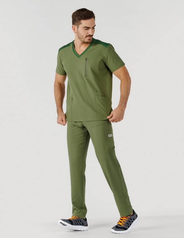 Blouse médicale homme - couleur kaki - col en V - Marque Fit for Work by Belissa - Medical sportswear