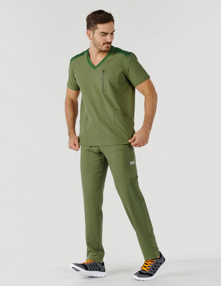 Blouse médicale homme - couleur kaki - col en V - Marque Fit for Work by Belissa - Medical sportswear