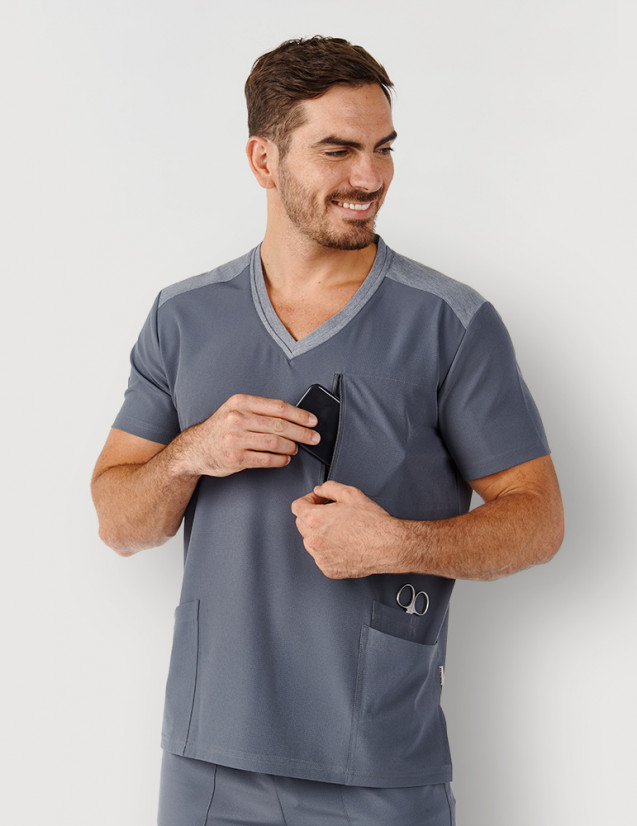 Blouse médicale homme - couleur carbone - col en V - Marque Fit for Work by Belissa - Medical sportswear