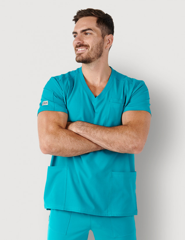 Tunique médicale homme - couleur turquoise - col en V - Marque Fit for Work by Belissa - Medical sportswear