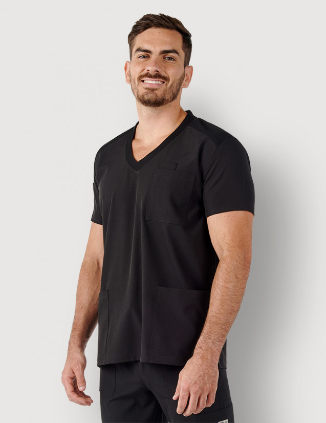 Tunique médicale homme - couleur noir - col en V - Marque Fit for Work by Belissa - Medical sportswear