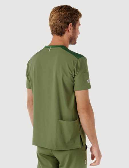 Tunique médicale homme - couleur kaki - Vue de dos - Marque Fit for Work by Belissa - Medical sportswear