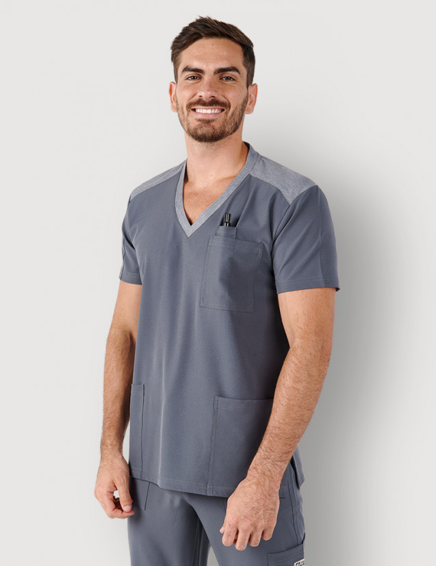 Tunique médicale homme - couleur carbone - col en V - Marque Fit for Work by Belissa - Medical sportswear