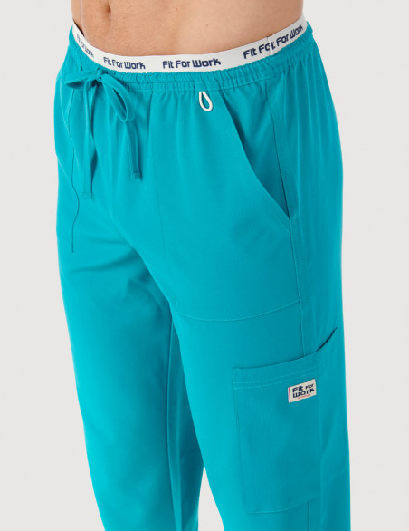 Détail pantalon médical turquoise poche et taille - Marque Fit for Work by Belissa - Medical sportswear