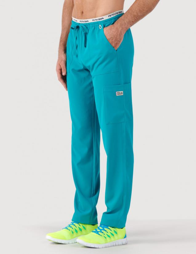 Pantalon médical turquoise - Vue de face - Marque Fit for Work by Belissa - Medical sportswear
