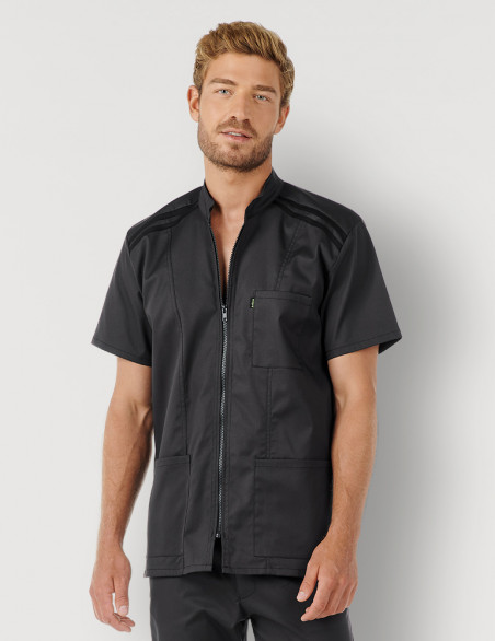 Blouse médicale homme Loris ardoise, parements noir Marque Belissa, vue de face